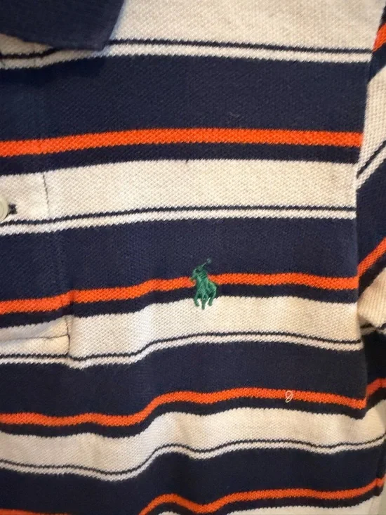Kids Ralph Lauren size 5 Navy, White & Orange Striped Long-Sleeve Polo - Picture 4 of 5